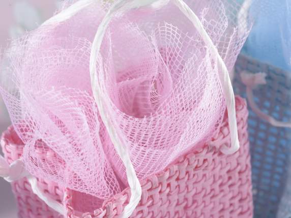Borsetta carta rosa con manici e orsetto applicato