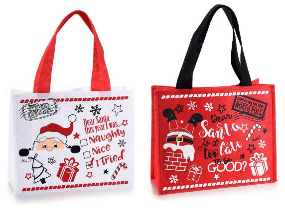 Borsetta in panno con decori natalizi tema Babbo Natale