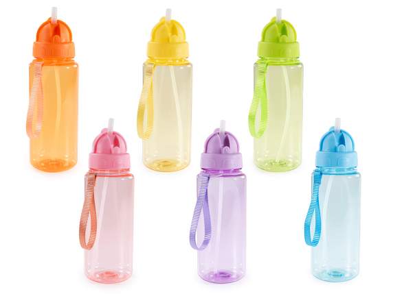 Bottiglia 500ml in tritan con cannuccia, tappo e gancio