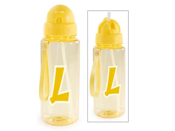 Bottiglia 500ml in tritan lettera L con cannuccia e gancio