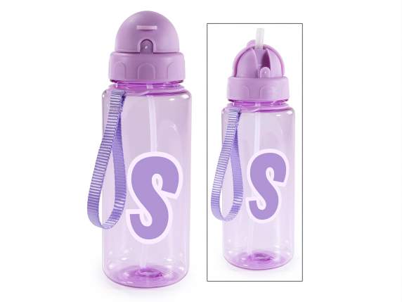 Bottiglia 500ml in tritan lettera S con cannuccia e gancio