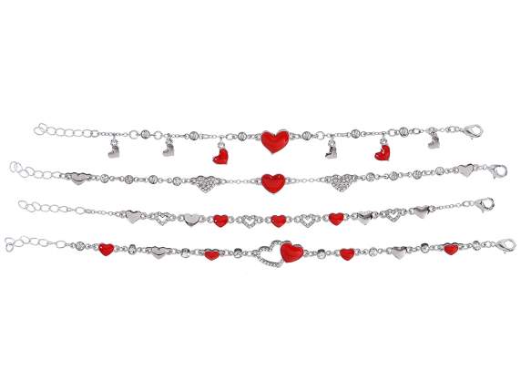 Bracciale metallo con cuori laccati e strass in card ed espo