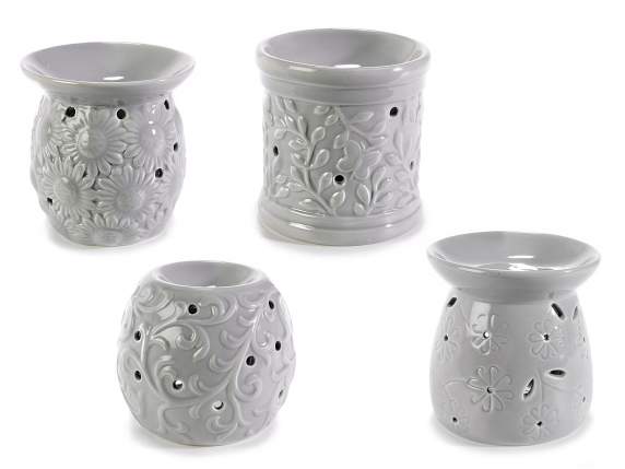 Brucia essenze in ceramica grigia con decori in rilievo
