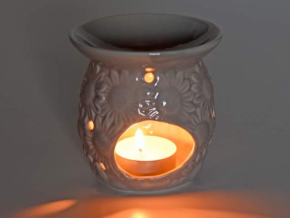 Brucia essenze in ceramica grigia con decori in rilievo