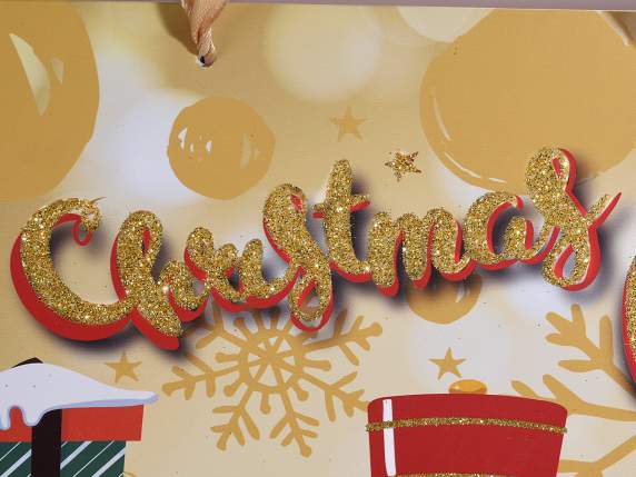 Sacchetto carta schiaccianoci con glitter e manici in raso