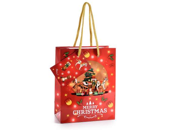 Sacchetto-busta in carta Vintage Xmas con tag augurale
