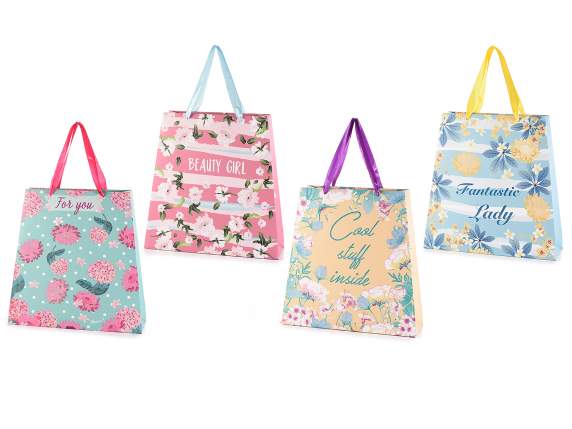 Sacchetto-busta in carta con glitter Fiori Pastello