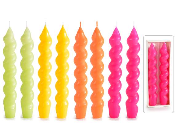 Scatola 2 candele torchon colorate