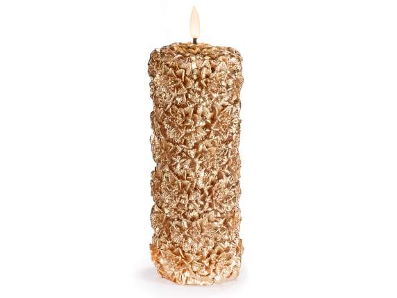 Candela dorata fiori di cera in rilievo fiamma LED movimento