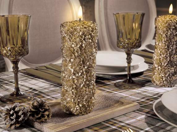 Candela dorata fiori di cera in rilievo fiamma LED movimento