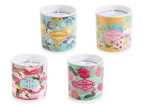 Candela profumata in vasetto di ceramica con stampa floreale