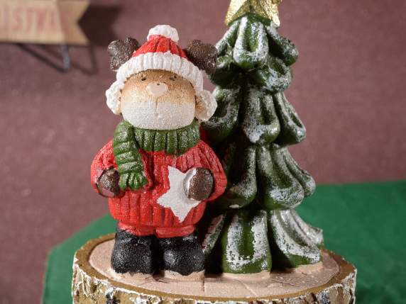 Candela renna e albero di Natale su tronco in conf.singola