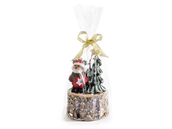 Candela renna e albero di Natale su tronco in conf.singola