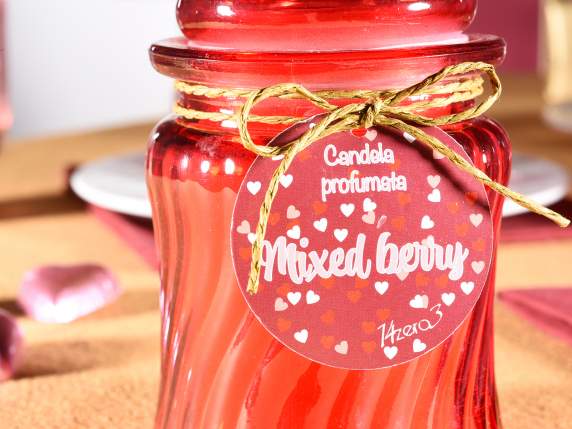 Candela profumata in vasetto di vetro colorato con tappo