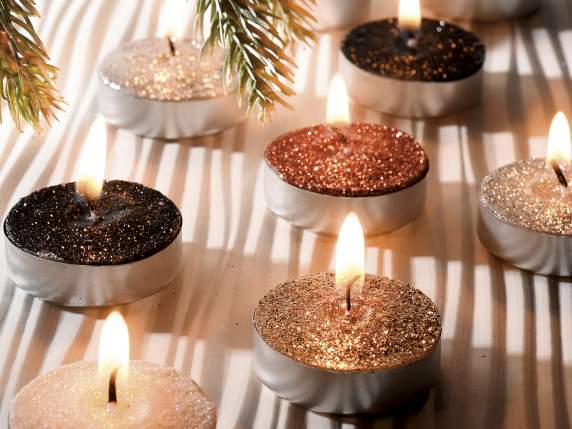 Confezione pvc con 6 tealight glitterate