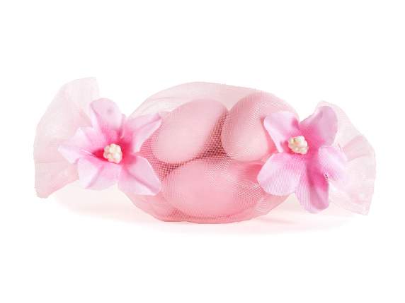 Caramella per bomboniera in organza rosa con tiranti