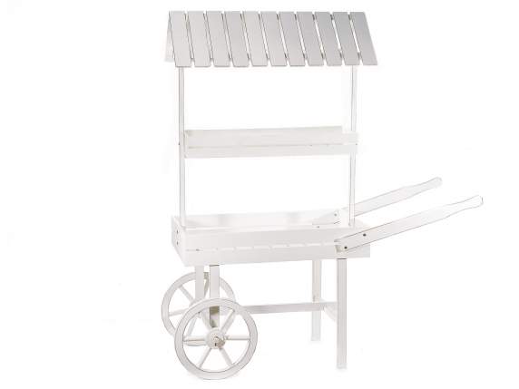 Carretto espositivo e decorativo 2 ripiani in legno bianco