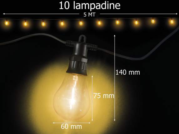 Catena di luci LED bianco caldo 5mt con 10 lampadine