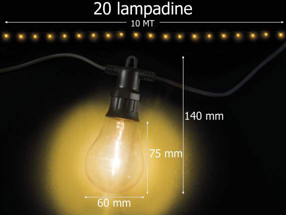 Catena di luci LED bianco caldo 10mt 20 lampadine