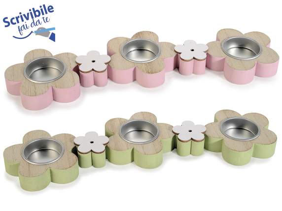 Centrotavola portatealight in legno a fiore 3 scomparti