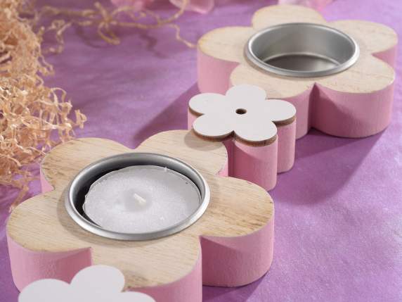 Centrotavola portatealight in legno a fiore 3 scomparti