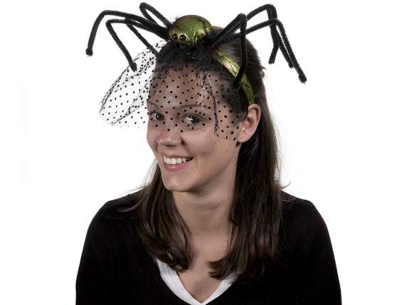 Cerchietto Halloween con veletta e ragno gambelunghe