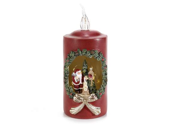 Candela a batteria in resina con Babbo Natale e luci led