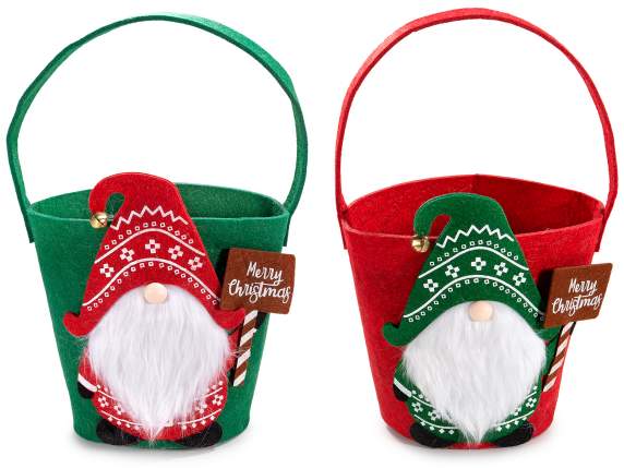 Cestino secchiello in panno con Babbo Natale con campanella