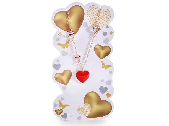 Collana metallo con cuore laccato e strass in card ed espo