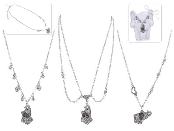 Collana Elefantini con strass e card singola abbinata
