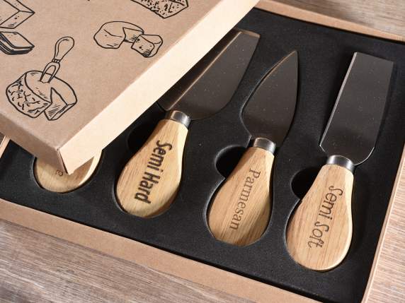 Conf. regalo 4 coltelli da formaggio acciaio c-manico legno