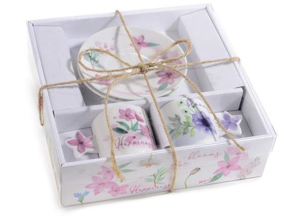 Conf. 2 tazzine e piattini porcellana 80ml decori floreali