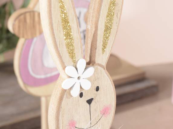 Set of 3 wooden rabbits to be placed with egg and writing