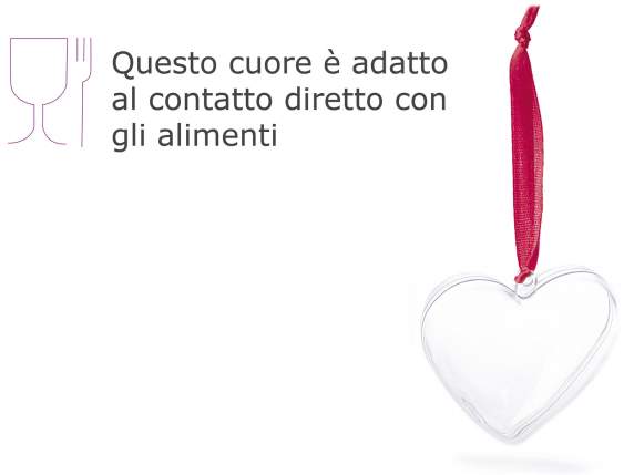 Cuore trasparente apribile con nastrino da appendere