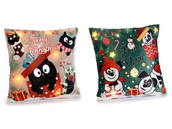 Cuscino imbottito sfoderabile Christmas Pet c-luci LED