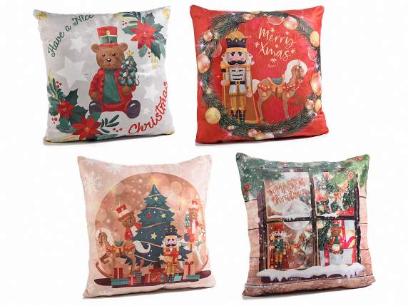 Cuscino imbottito vellutato Vintage Xmas c-luci LED