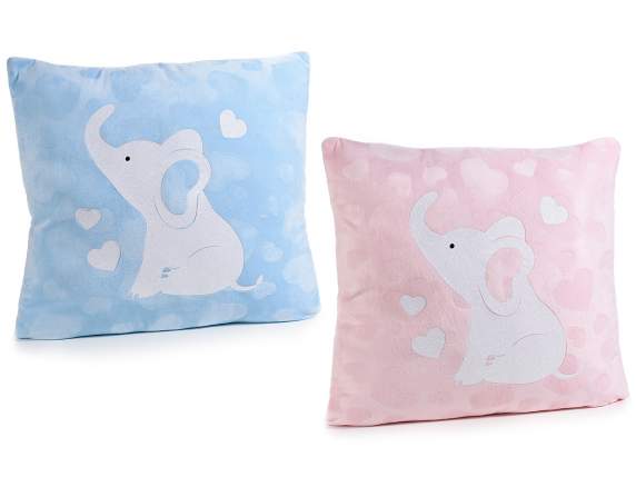 Cuscino in stoffa imbottita con cuori e stampa Elefantino