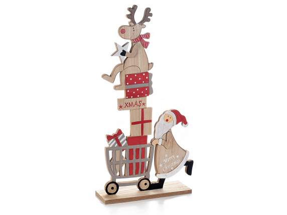Decorazione natalizia legno con Babbo Natale, renna e doni