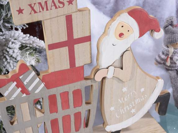 Decorazione natalizia legno con Babbo Natale, renna e doni