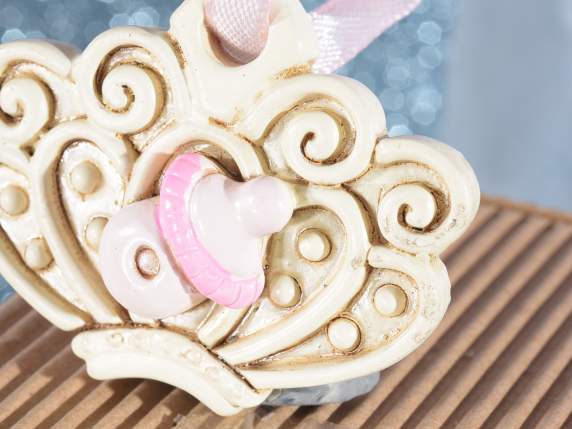 Decorazione Battesimo in resina rosa da appendere