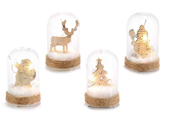Glass decoration w-wooden inside, w-snow and led light