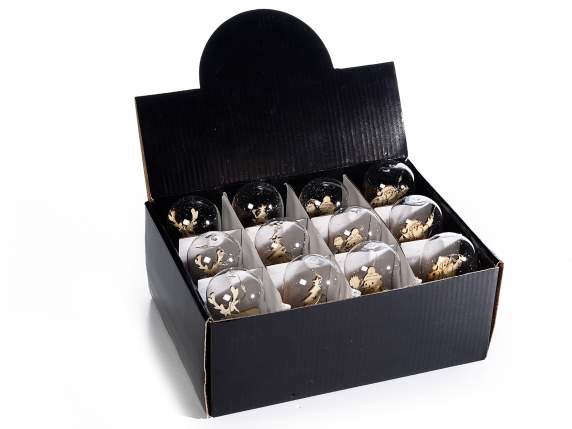 Decorazione in vetro e legno con neve e luci LED