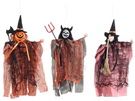 Personaggio Halloween con mantello in stoffa da appendere