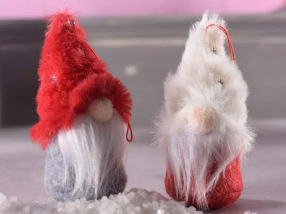Babbo Natale con cappello in morbida eco-fur da appendere
