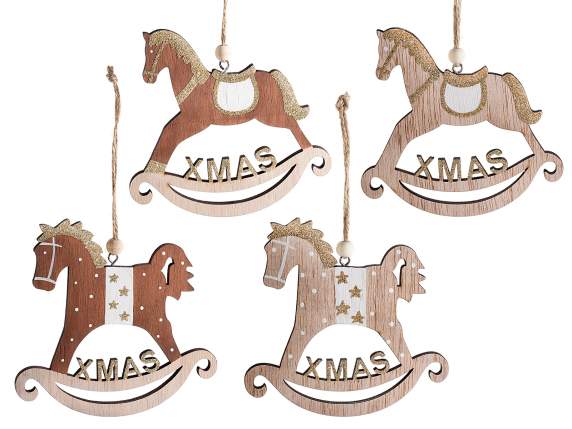 Cavallino in legno con glitter e scritta Xmas da appendere