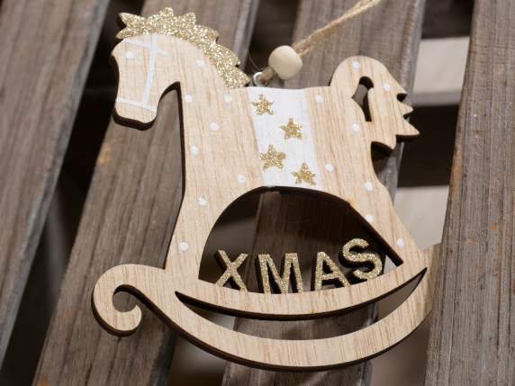 Cavallino in legno con glitter da appendere