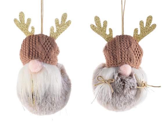 Babbo-Mamma Natale in eco-fur c-cappello renna da appendere