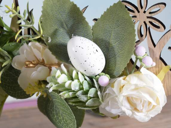Uovo in legno Happy Easter da appendere con decori floreali