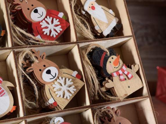 Espositore 72 decorazioni natalizie in legno da appendere