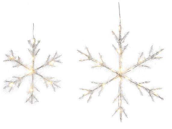 Set 2 fiocchi di neve in metallo effetto neve c-luci LED